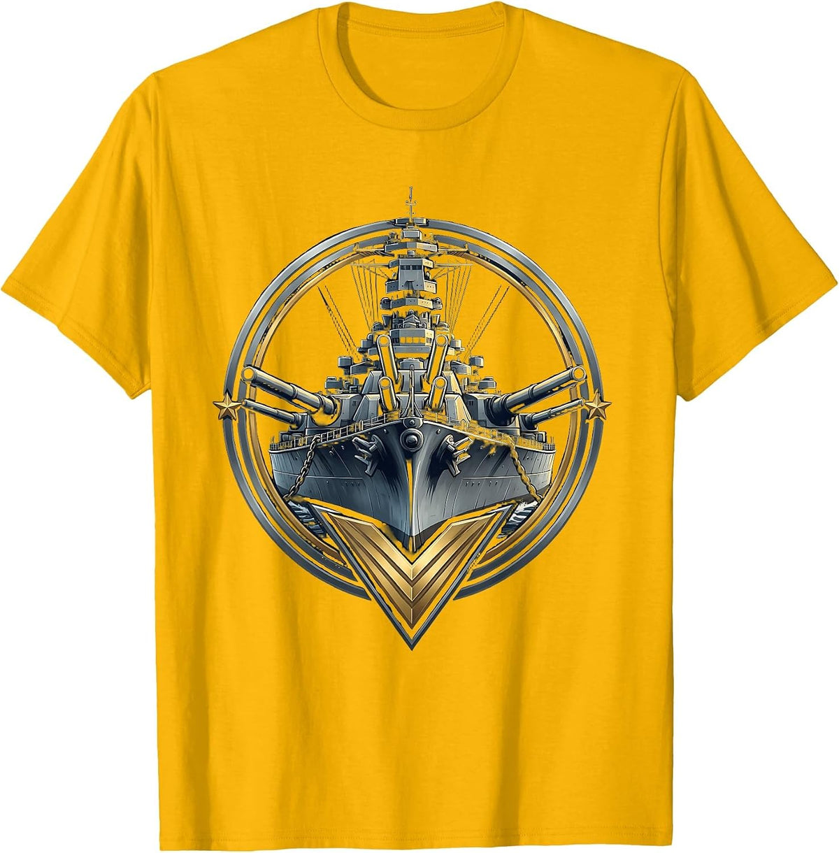 Vintage Battleship Bow View Graphic Tee for Men T-Shirt - Golden Yellow