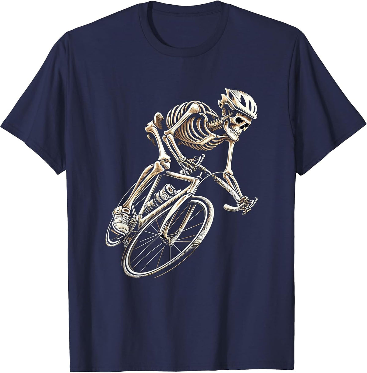 Skeleton Cycling Bike Halloween Bicycle Biking T-Shirt - Navy Blue