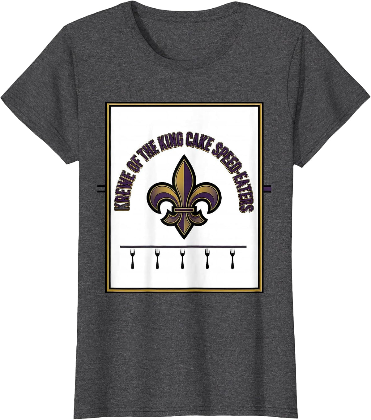Women's Krewe Of The King Cake Speed-Eaters Sports Mardi Gras Party T-Shirt - Dark Heather Grey