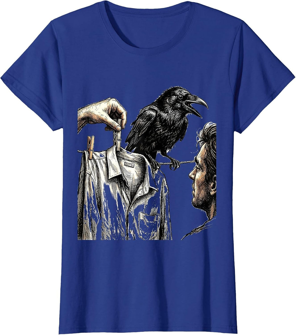 Women's Frozen Crow Clothespin Dark Humor Bird Lover T-Shirt - Royal Blue