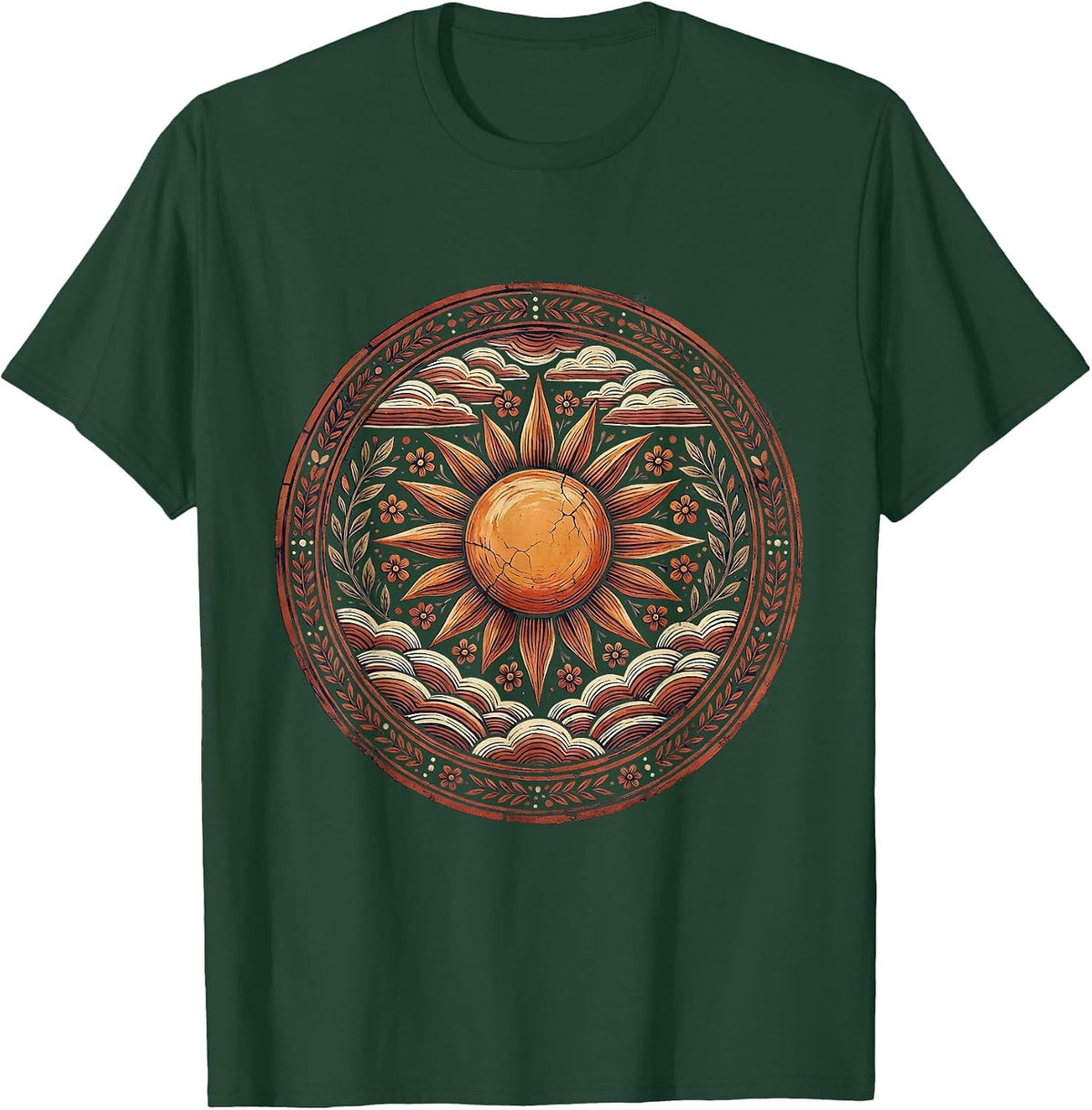 Red White and Blue Sunset Behind Striped Clouds T-Shirt - Dark Green