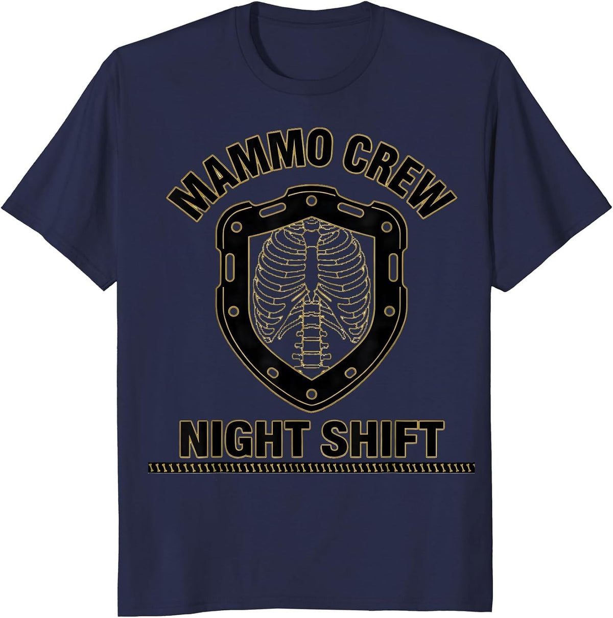 Mammo Crew Night Shift Radiology Tech Halloween Workplace T-Shirt - Navy Blue