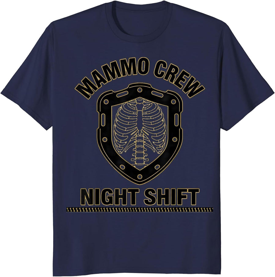 Mammo Crew Night Shift Radiology Tech Halloween Workplace T-Shirt - Navy Blue