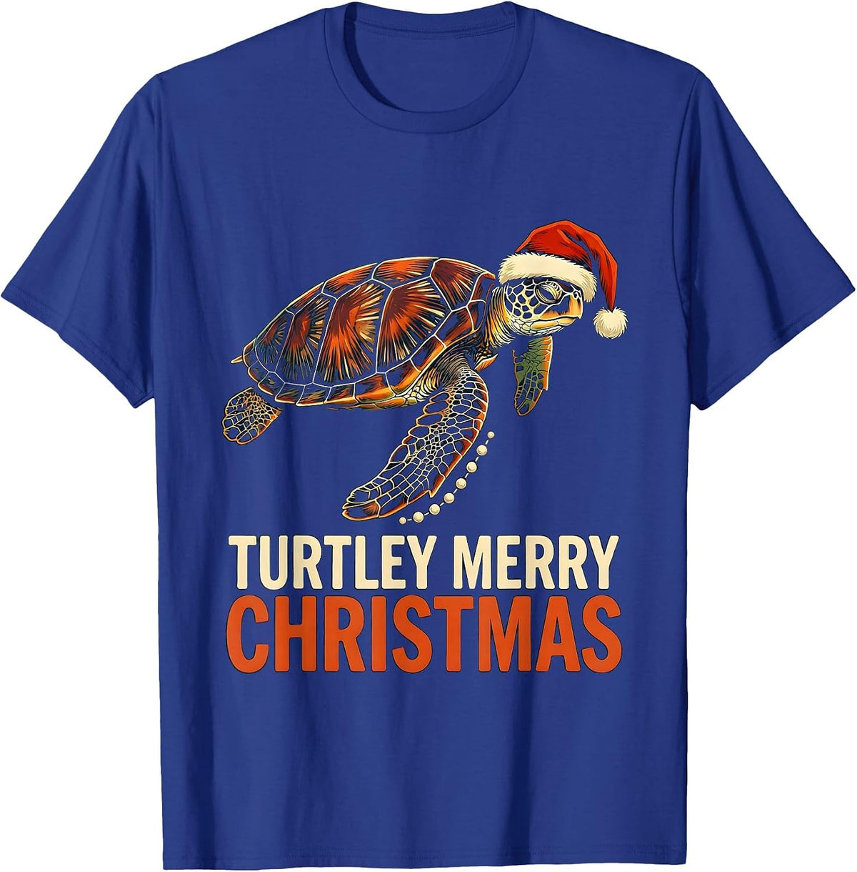 Turtley Merry Christmas Linocut Sea Turtle Lover Holiday T-Shirt - Royal Blue
