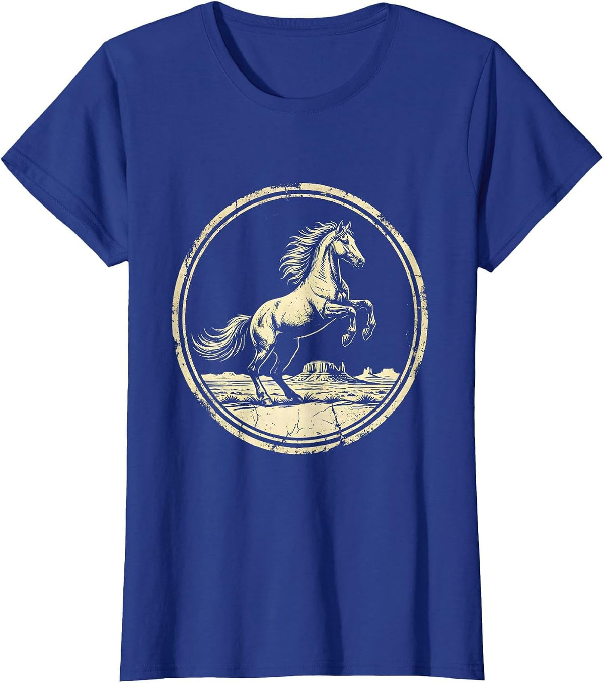 Women's Rearing Horse Desert Mesa Western Graphic T-Shirt - Royal Blue
