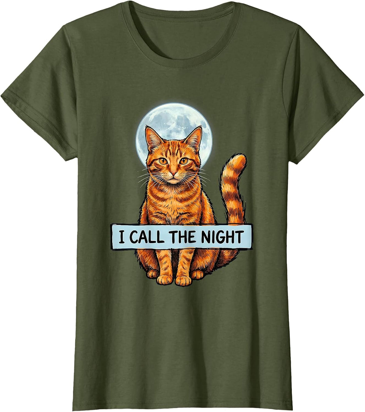 Women's I Call The Night Mystical Orange Tabby Cat Warrior Clan Fan T-Shirt - Olive Green