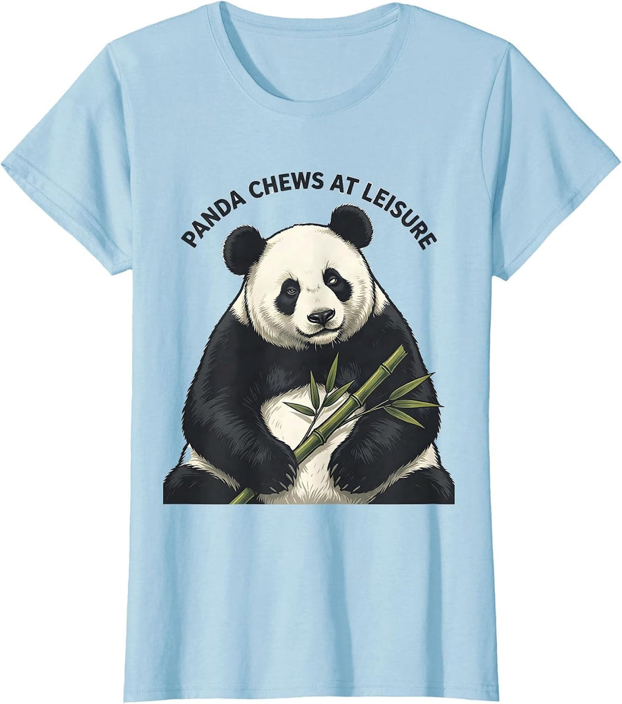 Women's Panda Chews At Leisure Funny Cute Panda Lover Animal Humor T-Shirt - Baby Blue