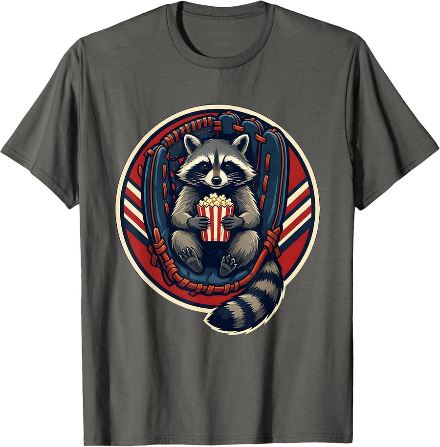 Trash Panda Shield Raccoon Catcher Mitt Sports Humor T-Shirt - Asphalt Grey