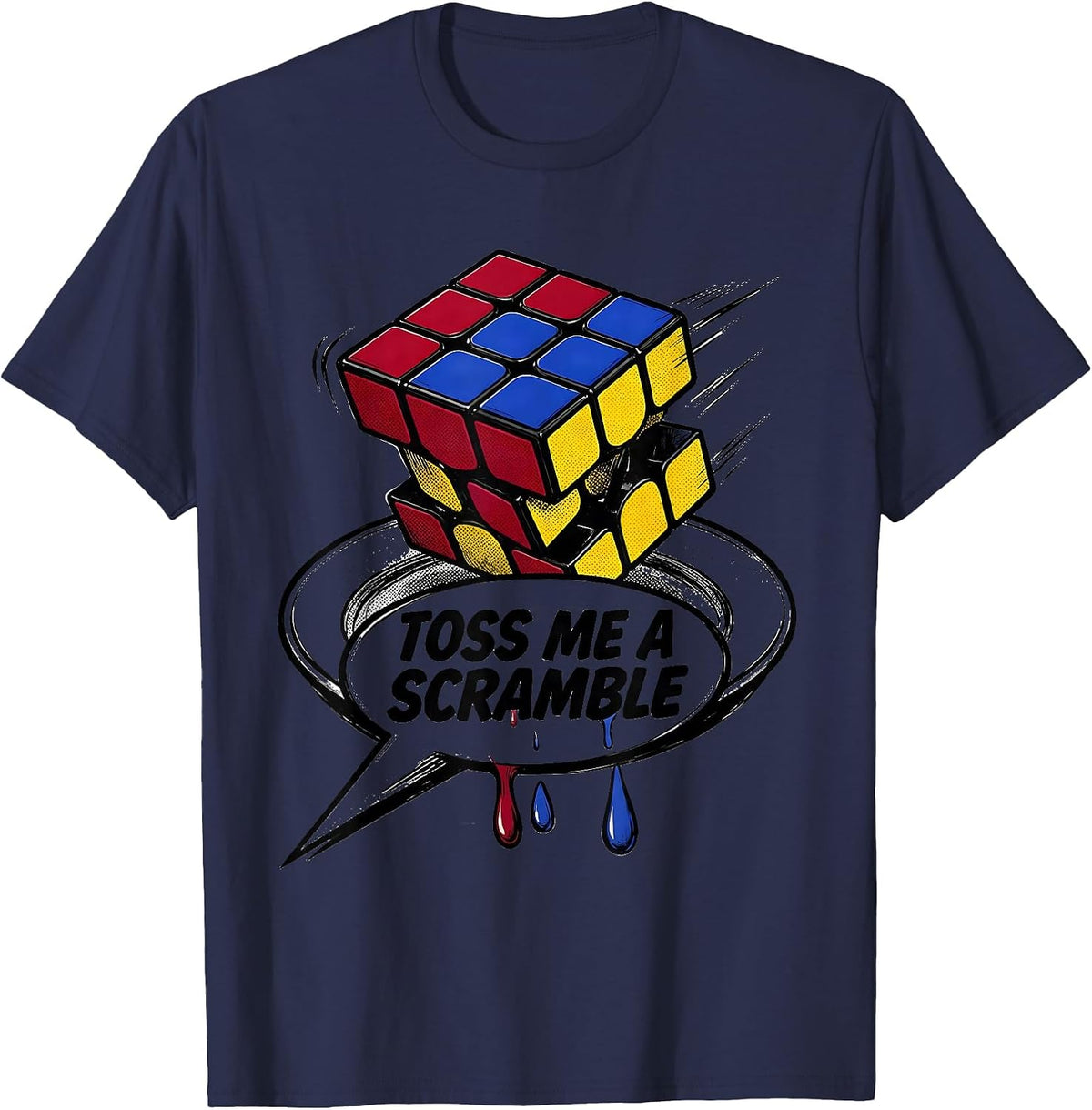 Toss Me A Scramble Funny Speed Cubing Puzzle Cube Humor T-Shirt - Navy Blue