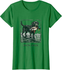 Women's Delta Local Rubber Stamp Black Lab Duck Hunting Southern T-Shirt - Kelly Green