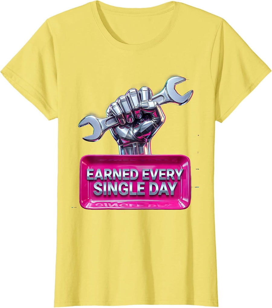 Labor Day Earned Every Single Day Graphic T-Shirt - Lemon Yellow