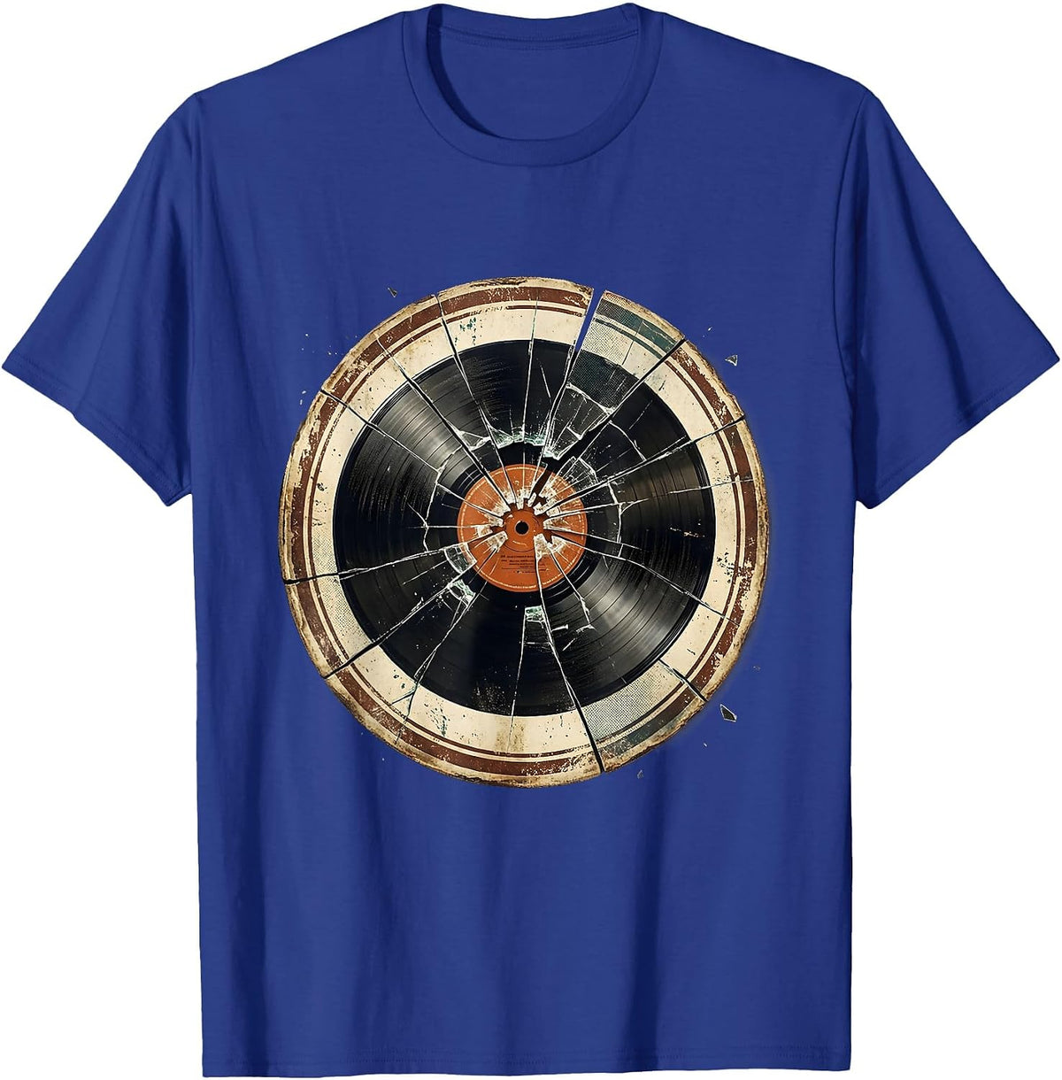 Broken Record Grunge Shattered Vinyl Art T-Shirt - Royal Blue