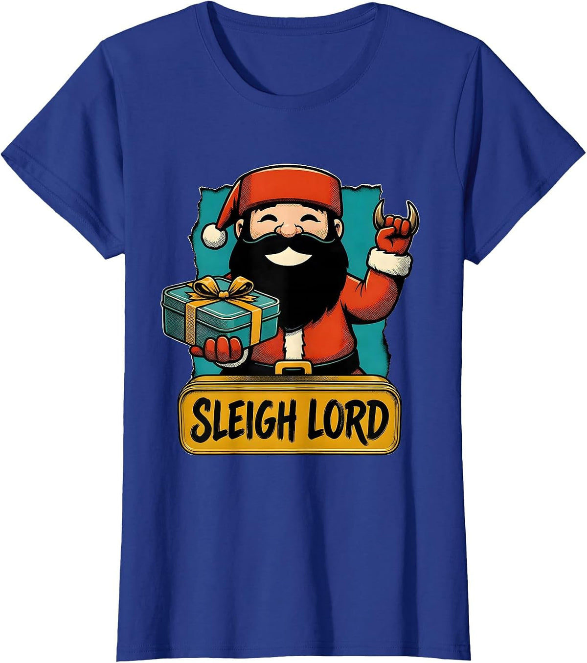 Women's Sleigh Lord Retro Advertising Mascot Heavy Metal Rock T-Shirt - Royal Blue