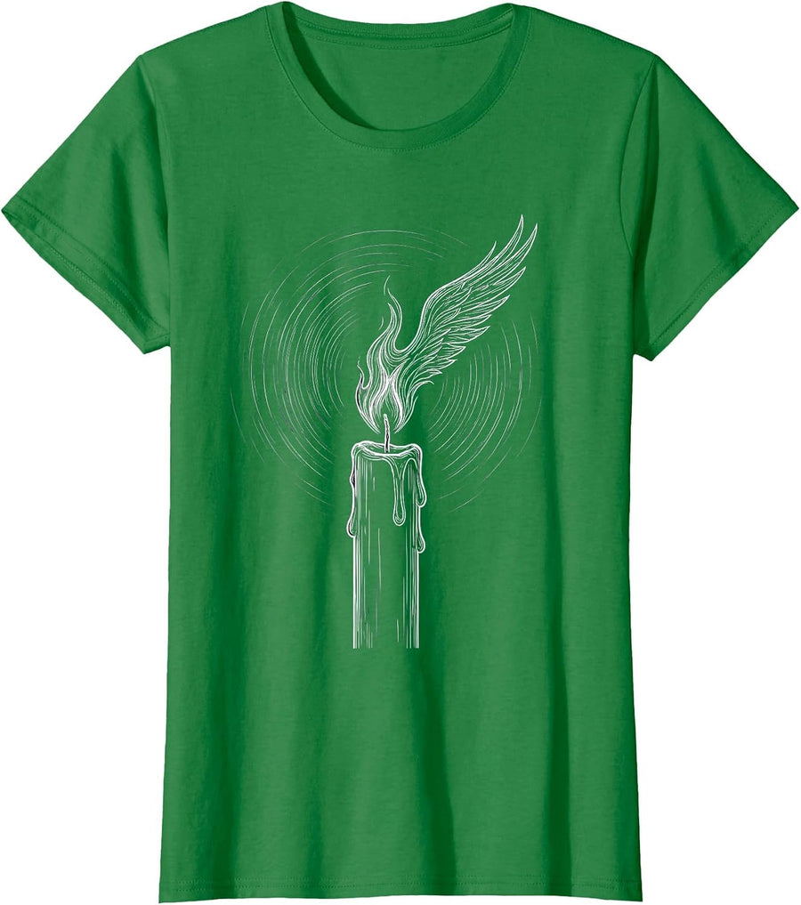 Women's Candle Flame Glowing in Dark Space Design T-Shirt - Kelly Green