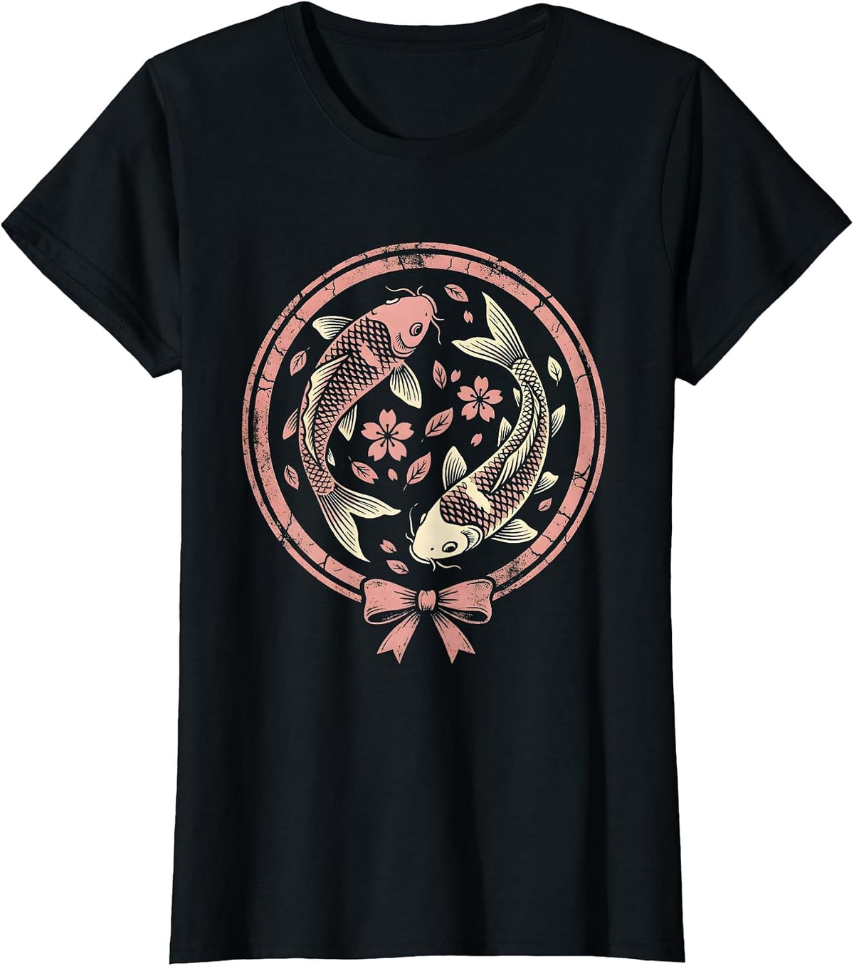 Koi Fish Pink Cherry Blossom Breast Cancer Awareness T-Shirt - Black