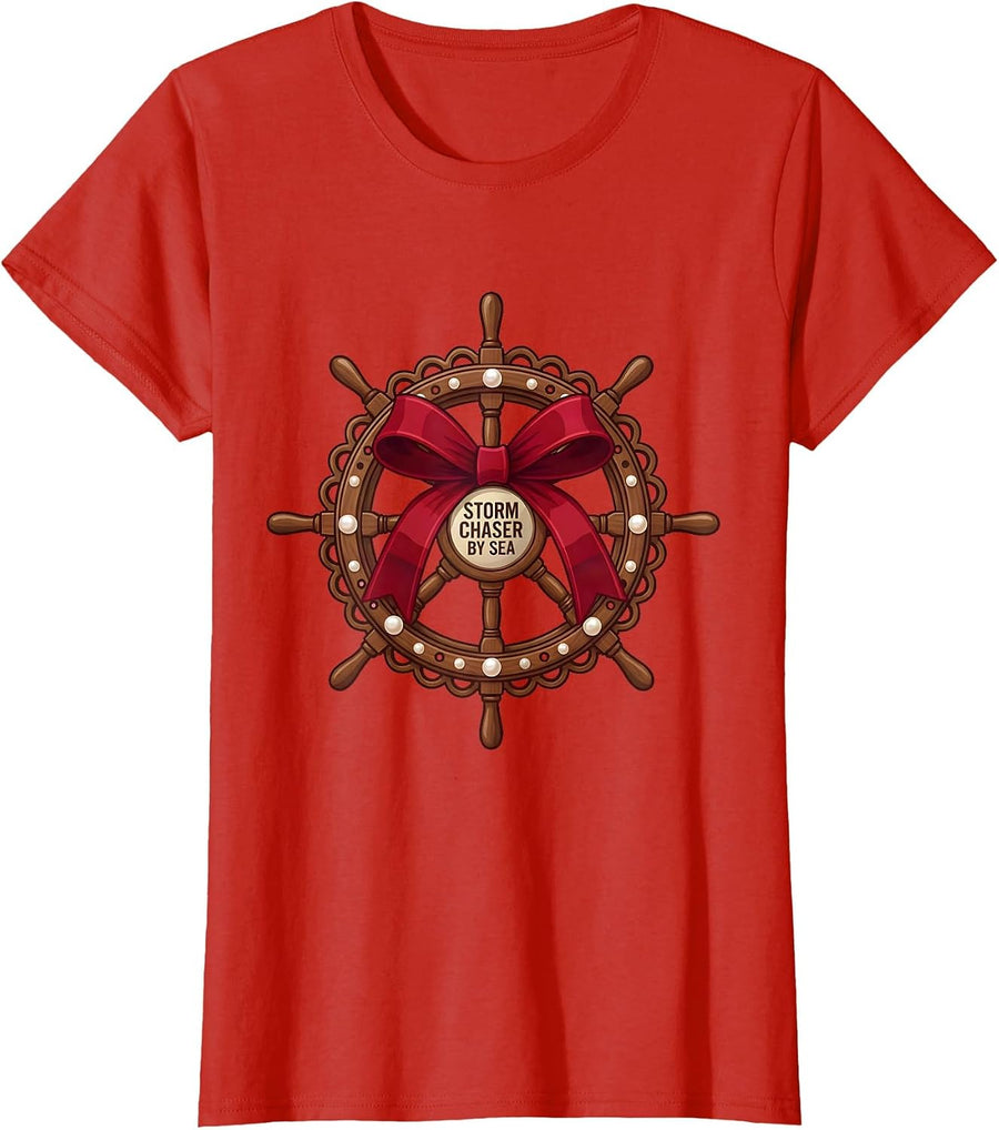 Women's Storm Chaser By Sea Pirate Nautical Design T-Shirt - Red