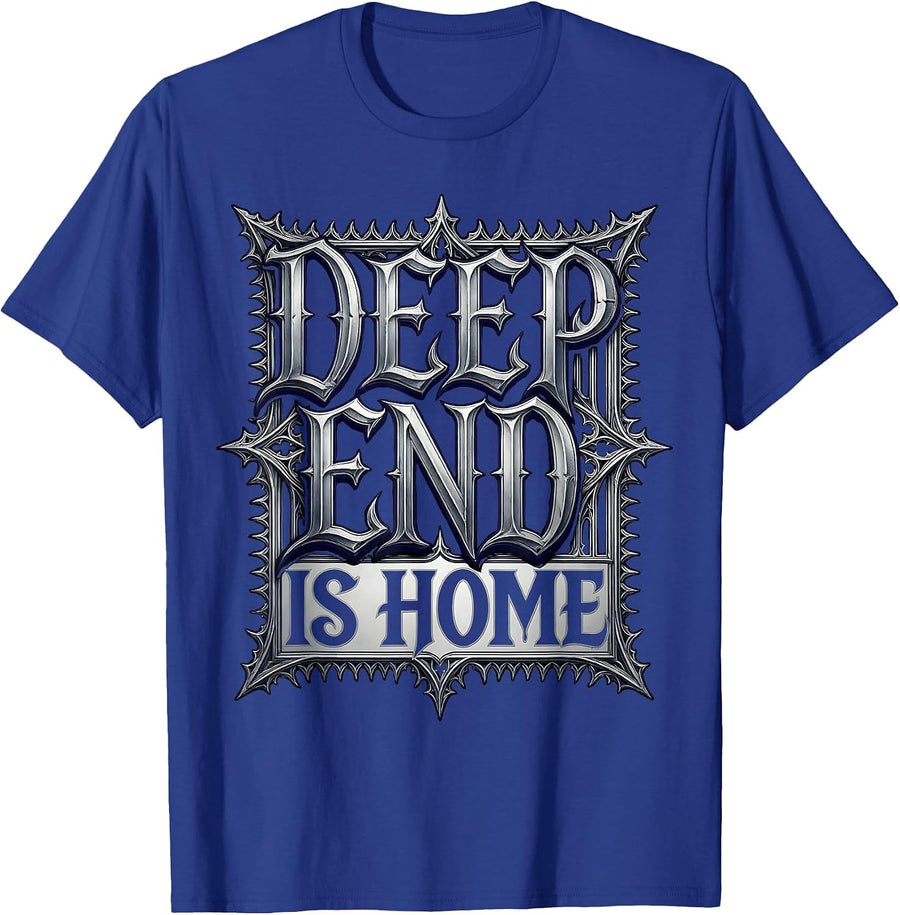 Deep End Is Home Shark Graphic Design T-Shirt - Royal Blue