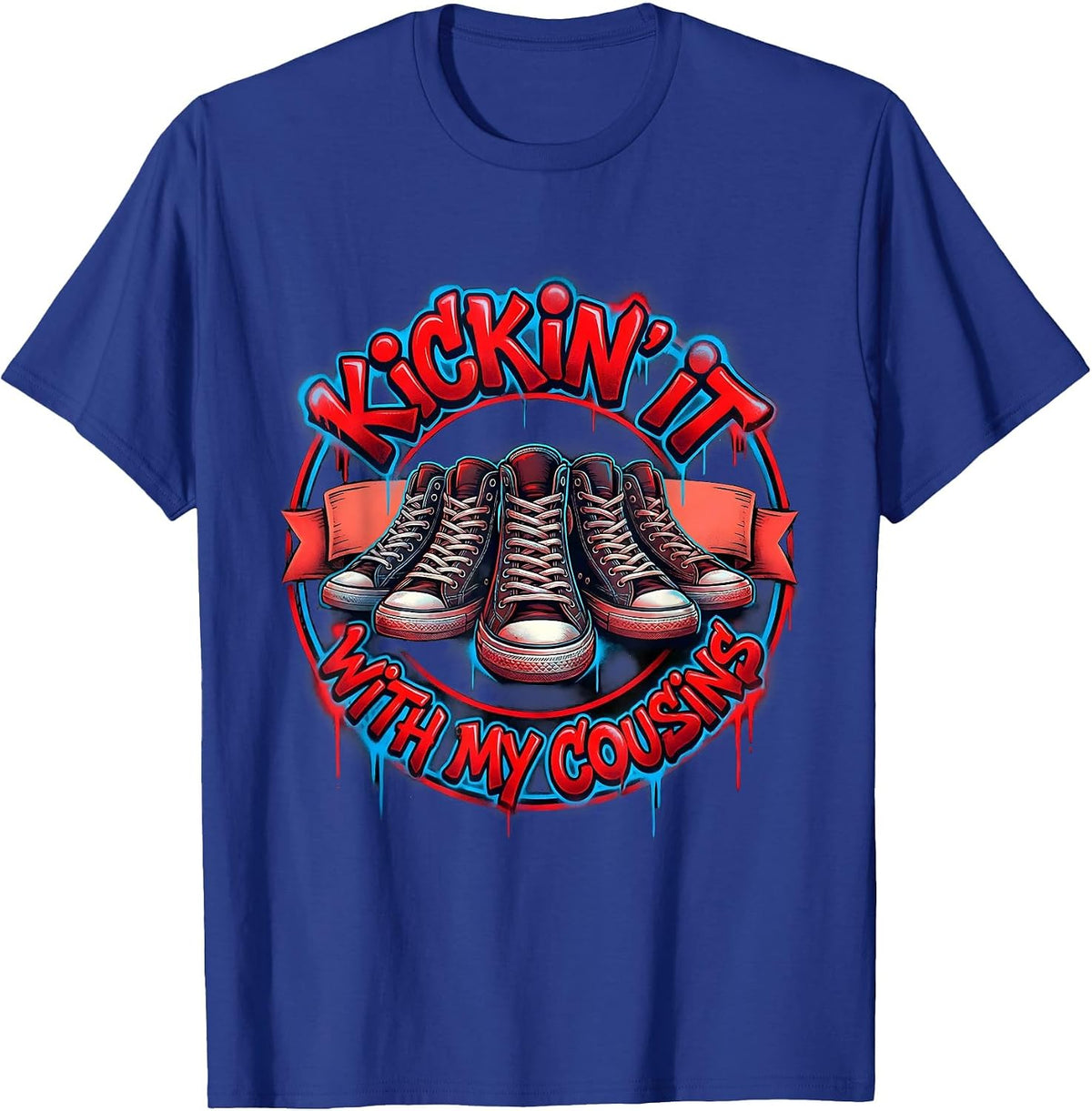 Men's Kickin It With My Cousins Graffiti Family Reunion Matching T-Shirt - Royal Blue