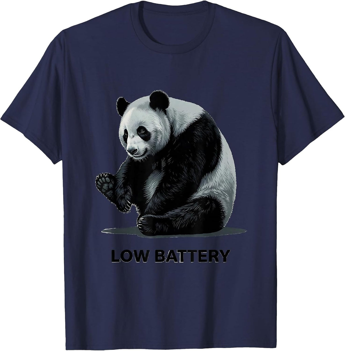 Men's Low Battery Funny Panda Bear Animal Lover Humor T-Shirt - Navy Blue