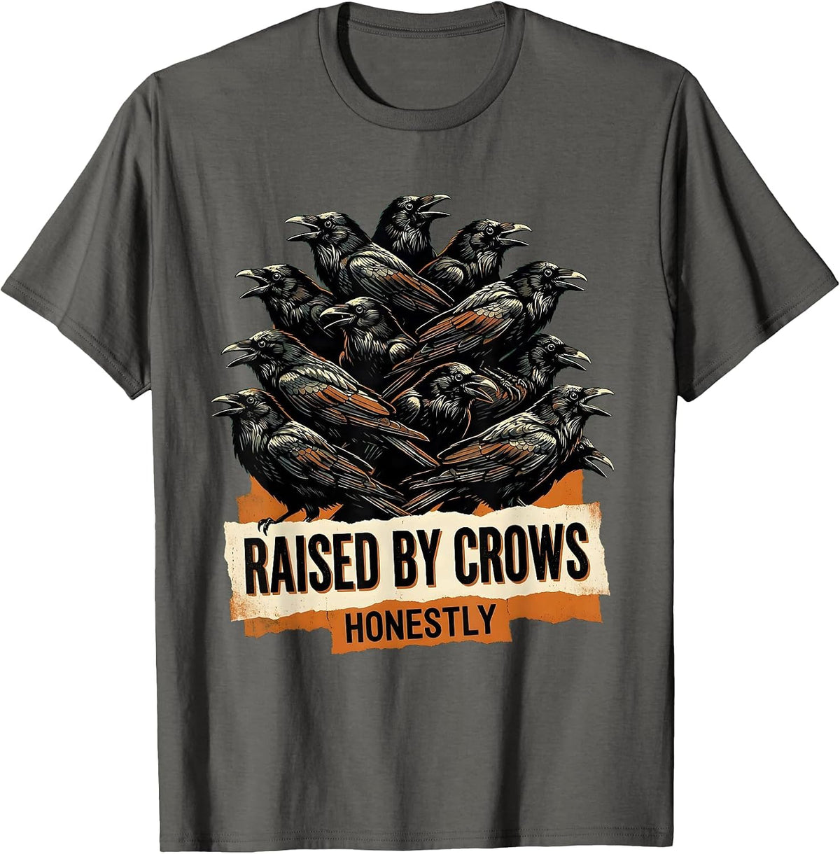 Men's Raised By Crows Honestly Crow Lover Design T-Shirt - Asphalt Grey