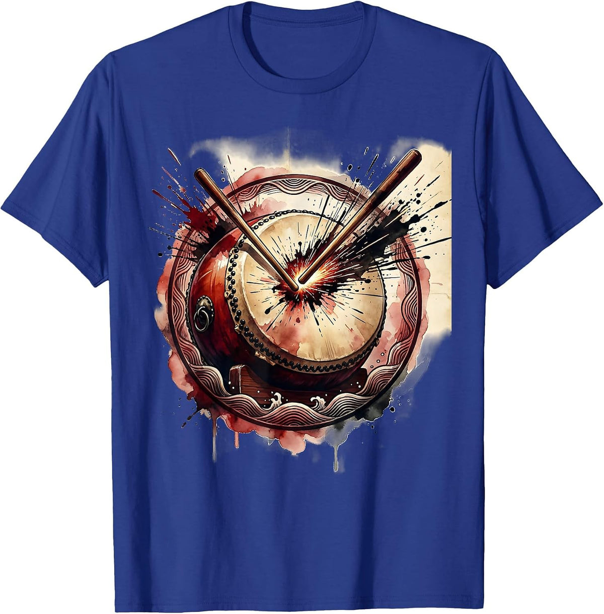 Japanese Taiko Drum Bold Strike Sparks Art T-Shirt - Royal Blue