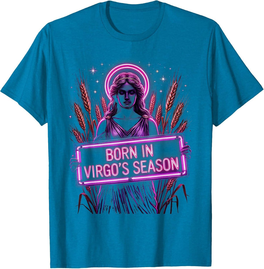 Born in Virgo's Season Astrology Design T-Shirt - Sapphire Blue