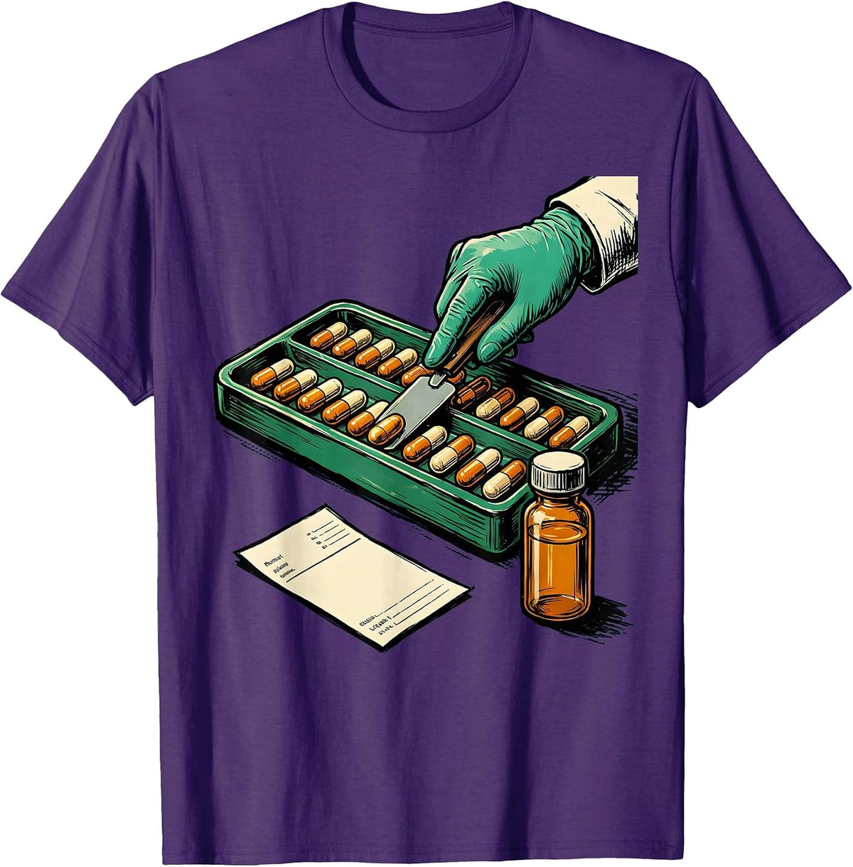 Men's Pill Counting Tray Pharmacy Tech Occupational Humor T-Shirt - Purple