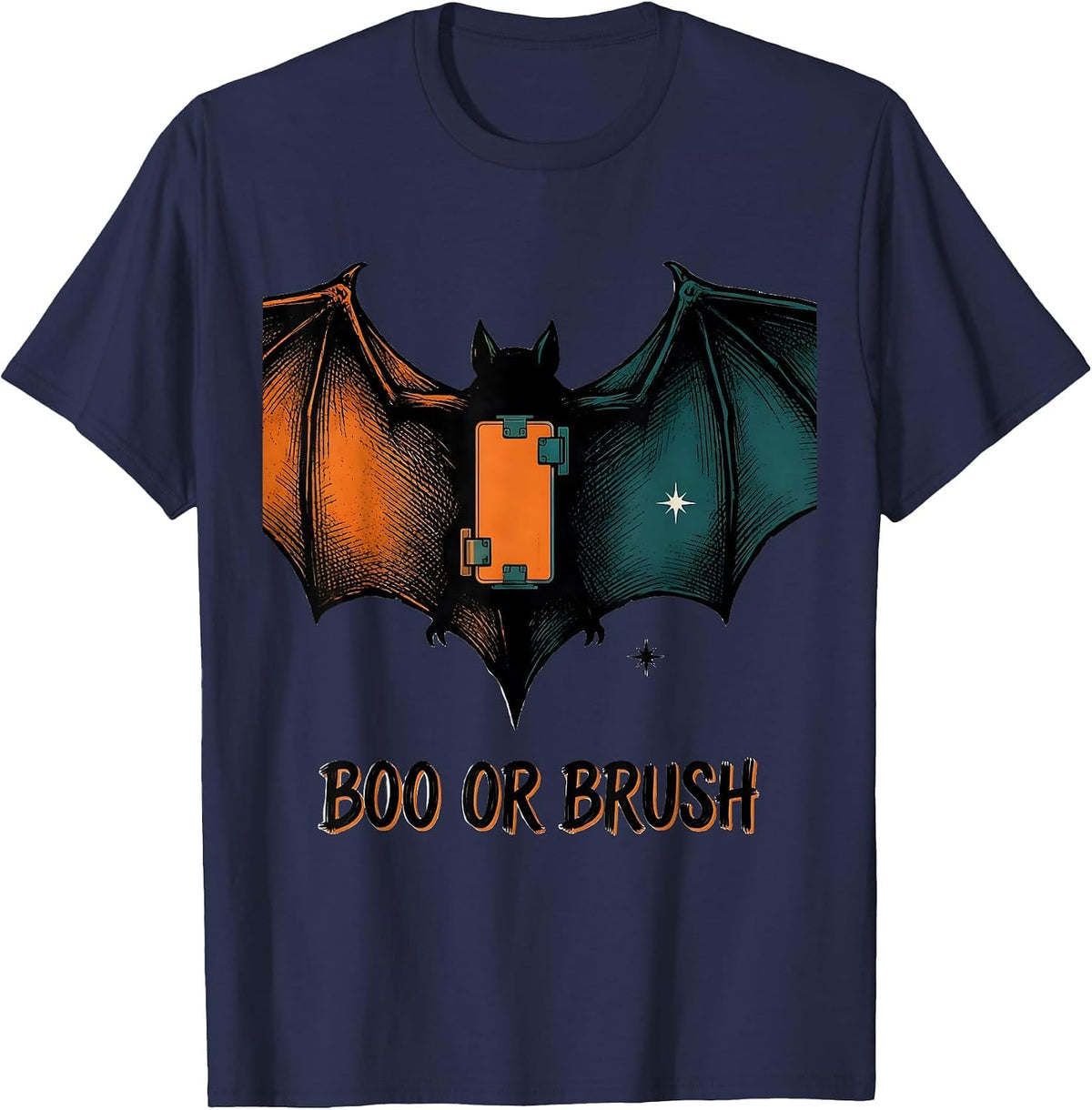 Men's Boo Or Brush Funny Dental Hygienist Halloween Work Humor T-Shirt - Navy Blue