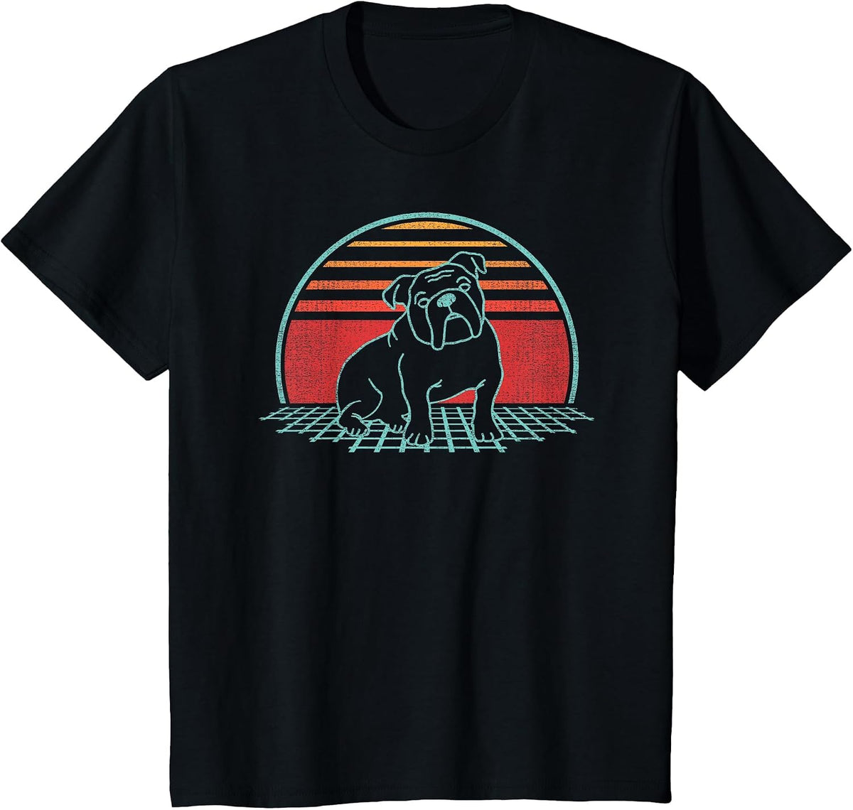 English Bulldog Lover Dog Owner Retro Vintage 80s Style T-Shirt - Black