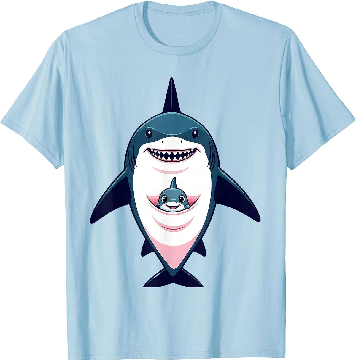 Men's Mommy Shark Kangaroo Pouch Baby Graphic T-Shirt - Baby Blue