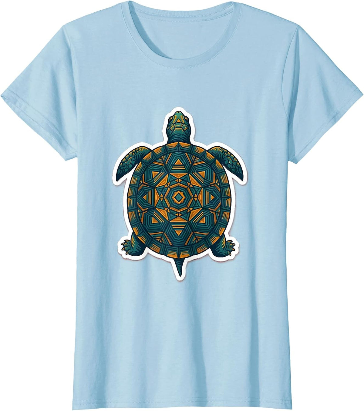 Turtle Shell Mandala Geometric Pattern Design T-Shirt - Baby Blue