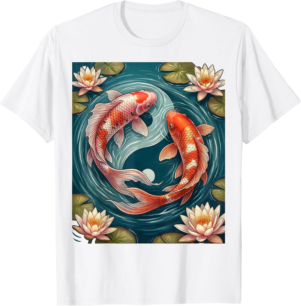Men's Pink Koi Fish Lily Pond Breast Cancer Awareness T-Shirt - White