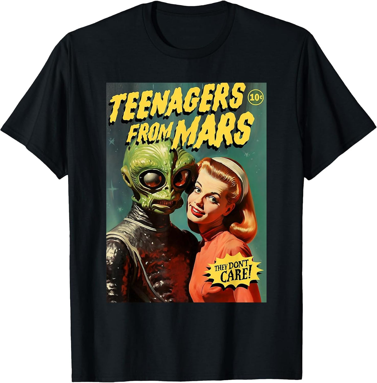 Teenagers from Mars 1950s Horror Comic Cover T-Shirt - Black