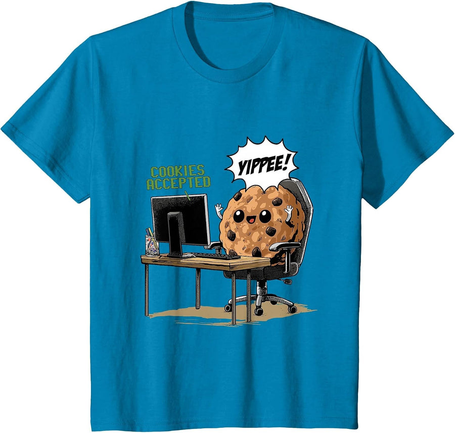 Cookies Accepted Nerd Shirt Funny Computer Internet Coder T-Shirt, Youth, Sapphire Blue, Small - As Pictured