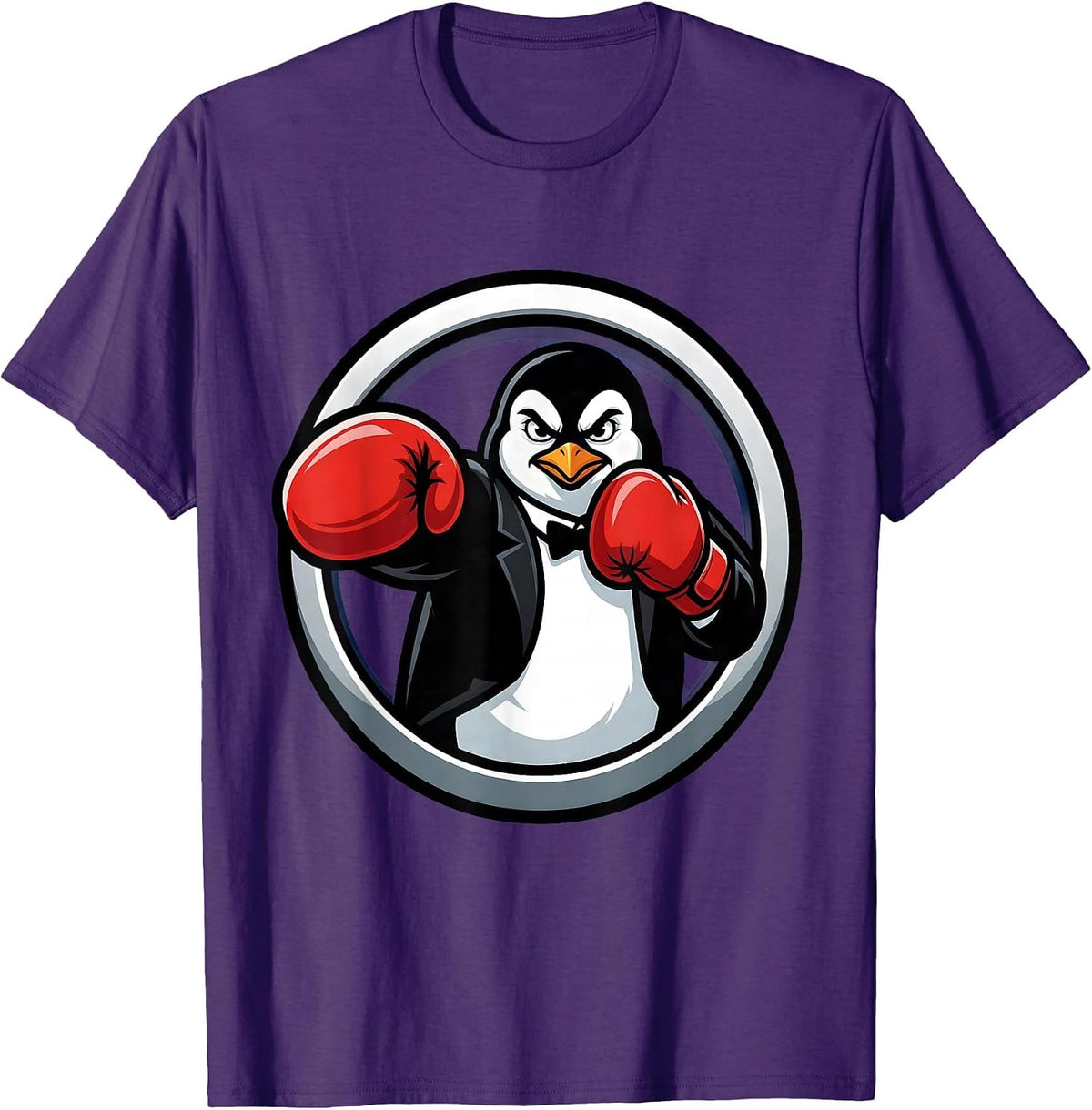 Men's Penguin Boxing Gloves Fighter Punch Graphic T-Shirt - Purple