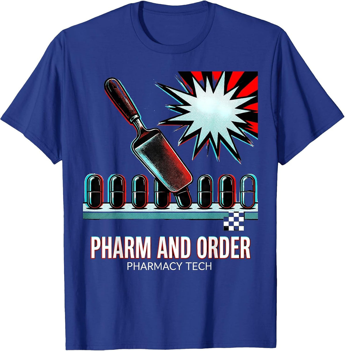 Men's Pharm And Order Pharmacy Tech Pop Art Funny Halloween T-Shirt - Royal Blue