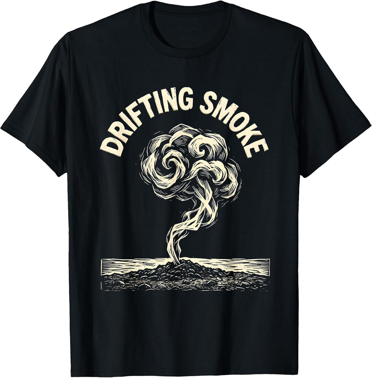Men's Drifting Smoke Linocut Anime Manga Japanese Aesthetic Edgy T-Shirt - Black