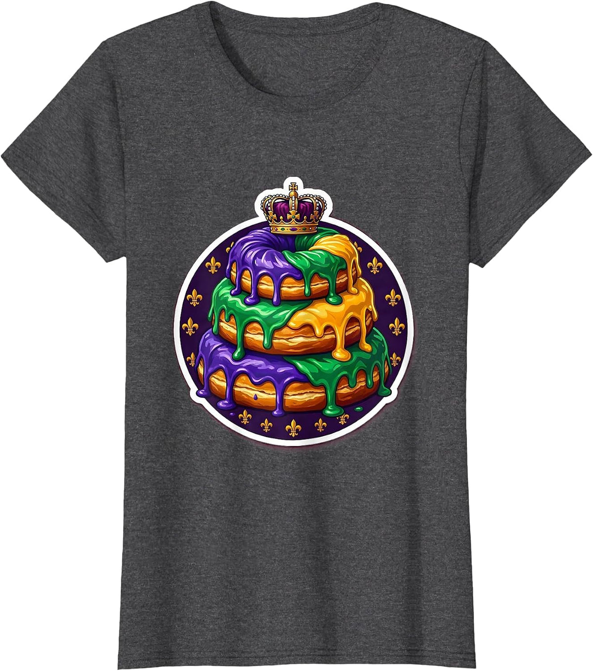 Women's Mardi Gras King Cake Tiered Illustration T-Shirt - Dark Heather Grey