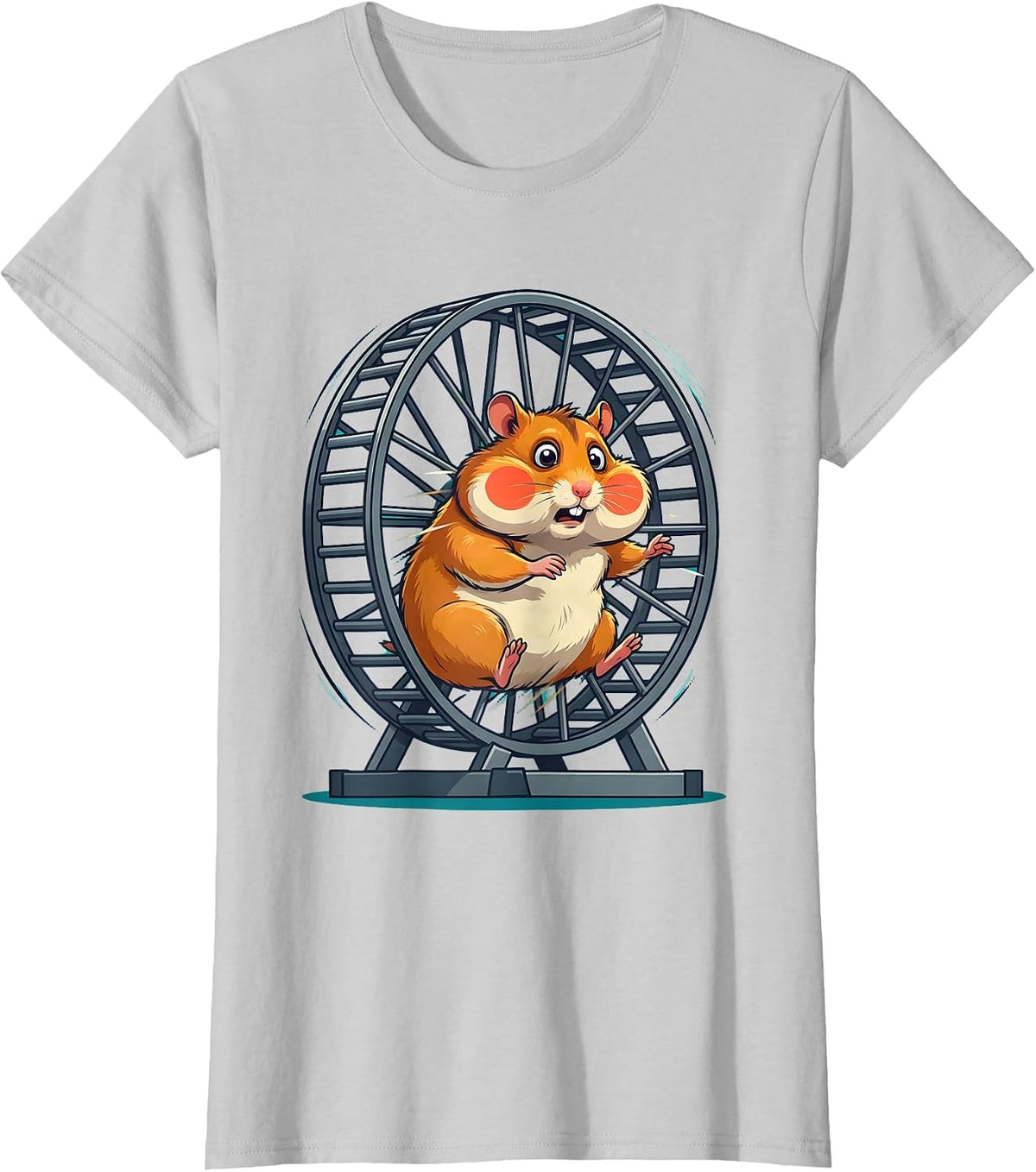 Women's Funny Hamster Sprinting On Oversized Wheel T-Shirt - Silver Grey