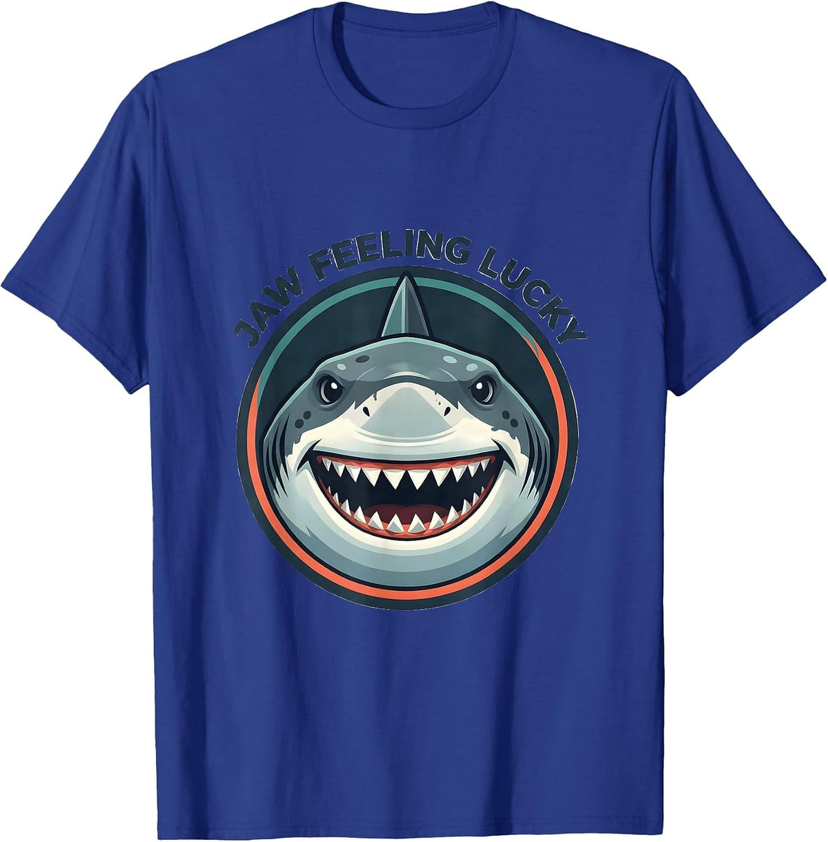 Men's Jaw Feeling Lucky Funny Shark Lover Ocean Wildlife Humor T-Shirt - Royal Blue