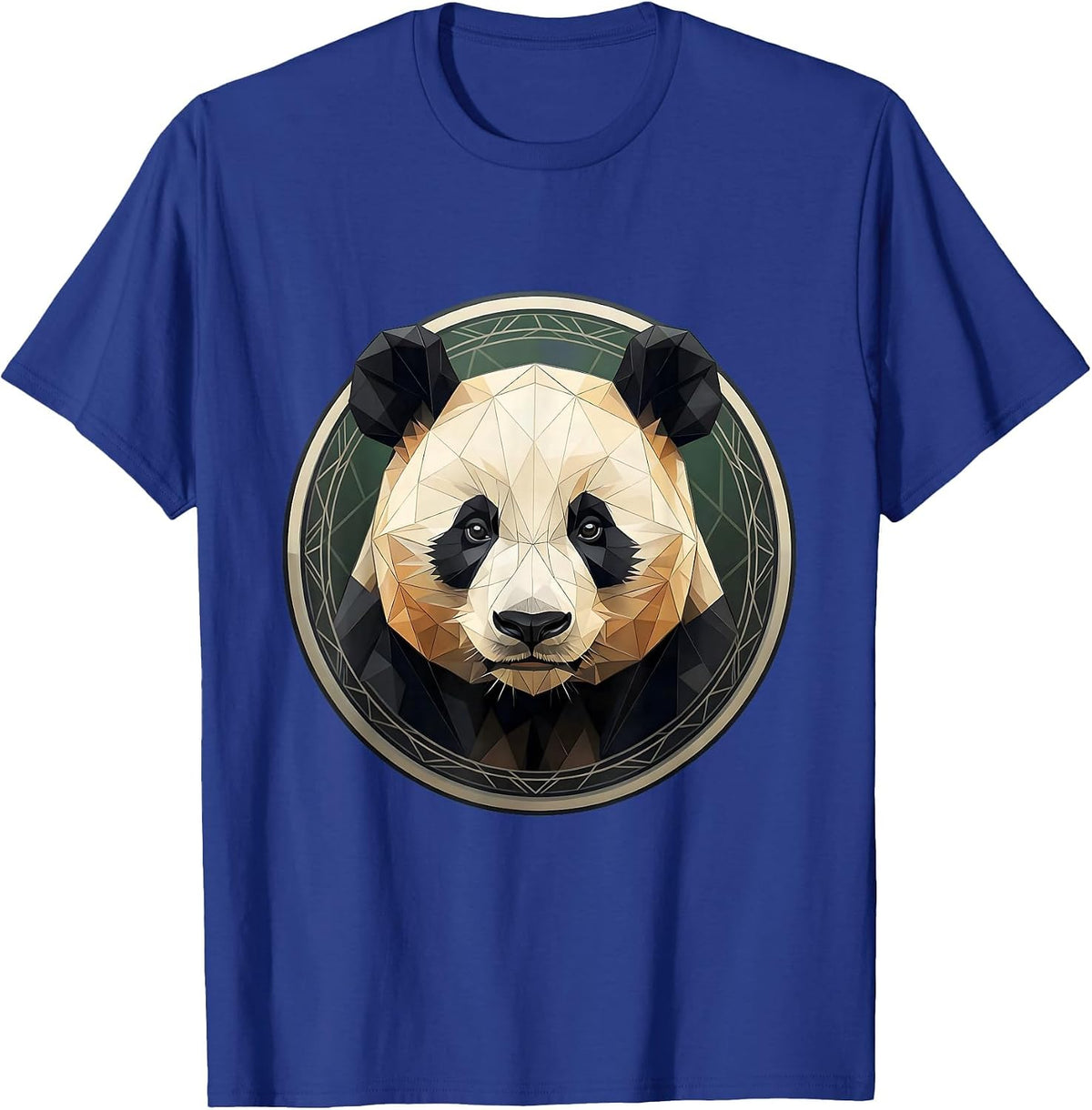 Geometric Low-Poly Panda Portrait Design T-Shirt - Royal Blue