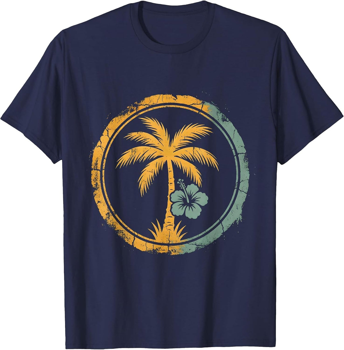 Aloha Surfer Riding Massive Curling Wave Art T-Shirt - Navy Blue