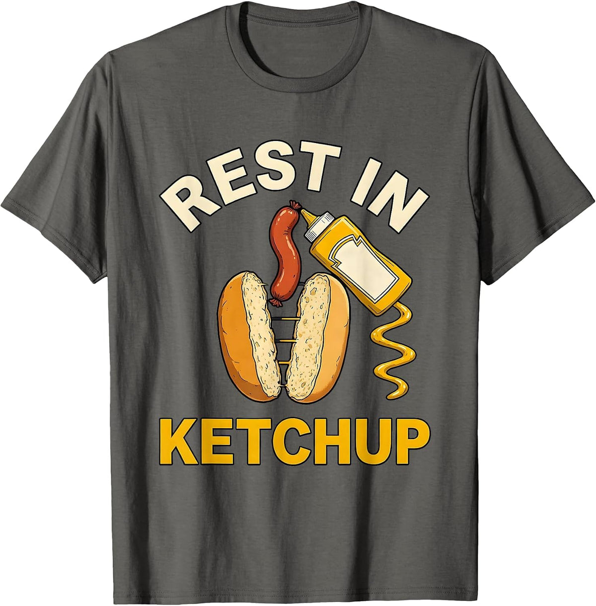 Men's Rest In Ketchup Funny Hot Dog Sausage Grilling BBQ 4th Of T-Shirt - Asphalt Grey