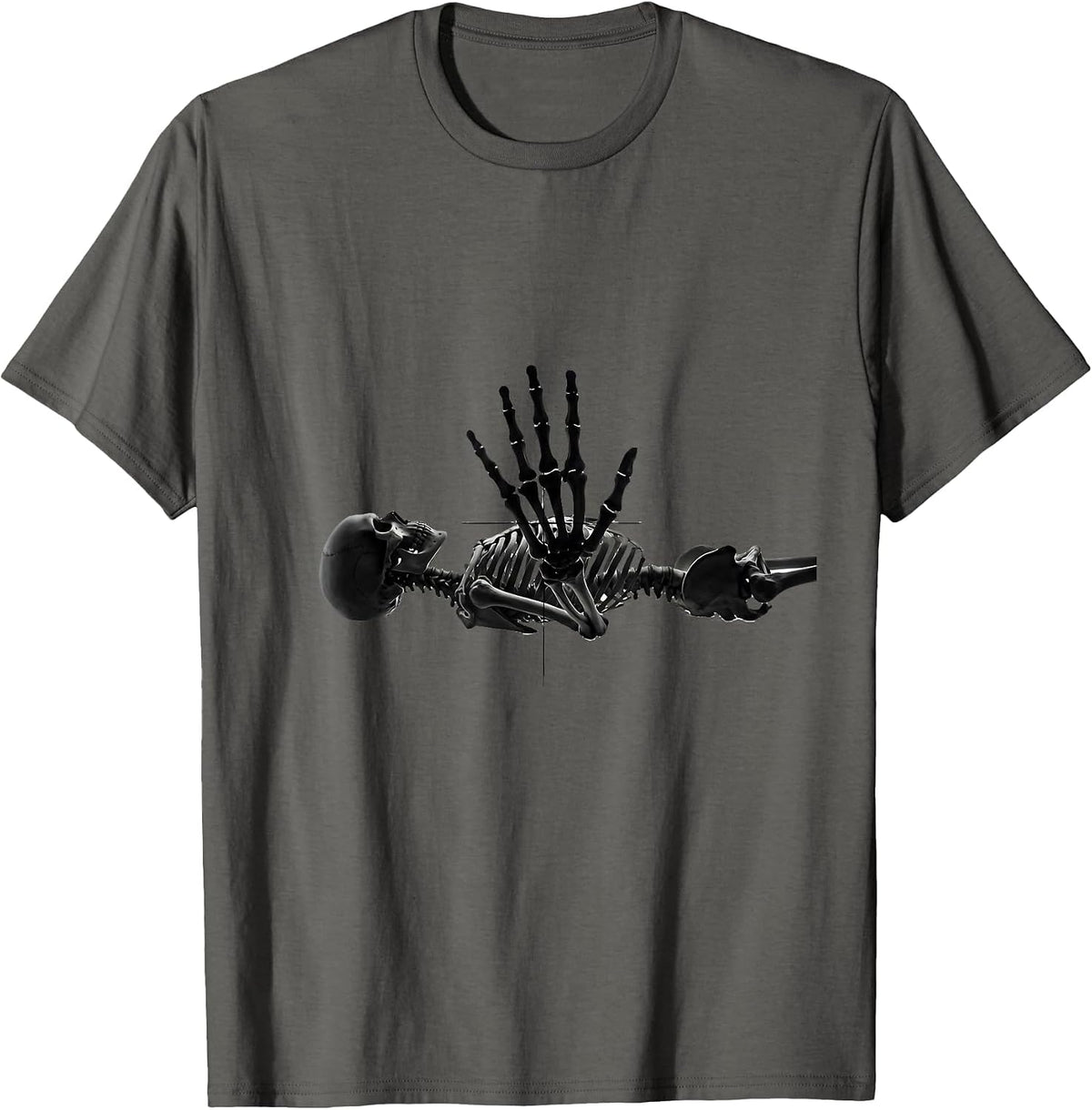 Men's Skeleton Stop Gesture Minimalist Radiology Tech Halloween T-Shirt - Asphalt Grey