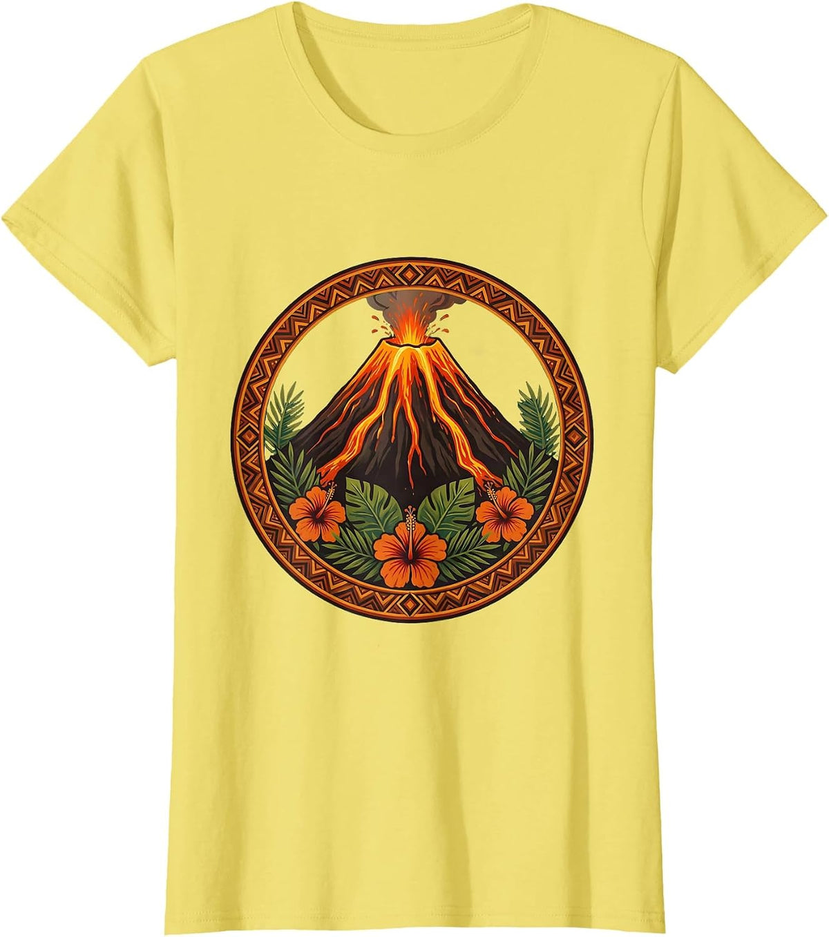 Aloha Volcanic Peak Glowing Lava Flow Illustration T-Shirt - Lemon Yellow
