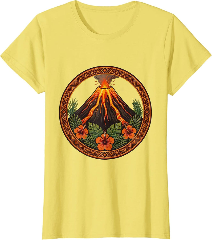 Aloha Volcanic Peak Glowing Lava Flow Illustration T-Shirt - Lemon Yellow