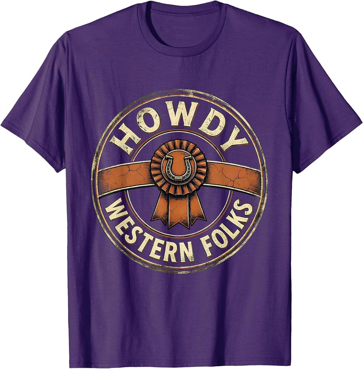 Howdy, Western Folks Distressed Cowboy Cowgirl Rodeo Pride T-Shirt - Purple