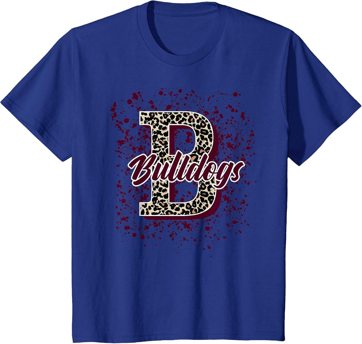 Bulldogs Splatter School Spirit Maroon Short Sleeve T-Shirt - Royal Blue