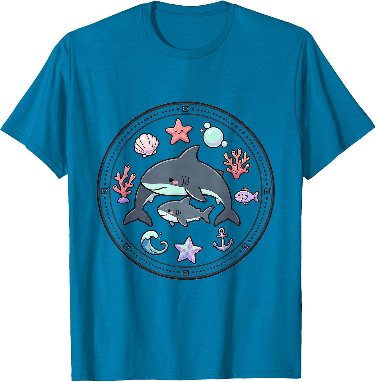 Mommy Shark Protecting Pup Silhouette Design T-Shirt - Sapphire Blue