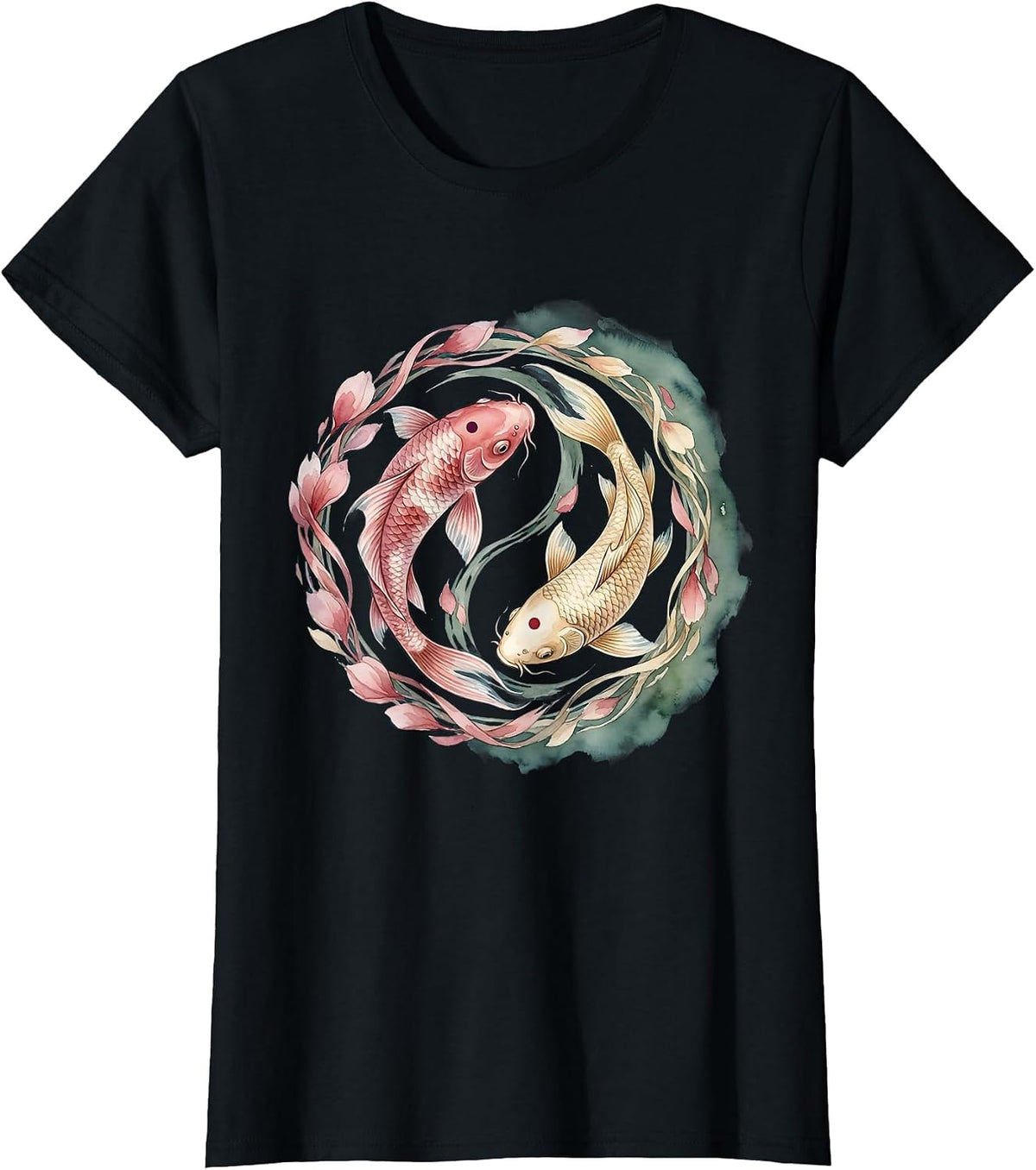 Women's Cancer Awareness Koi Fish Yin-Yang Design T-Shirt - Black